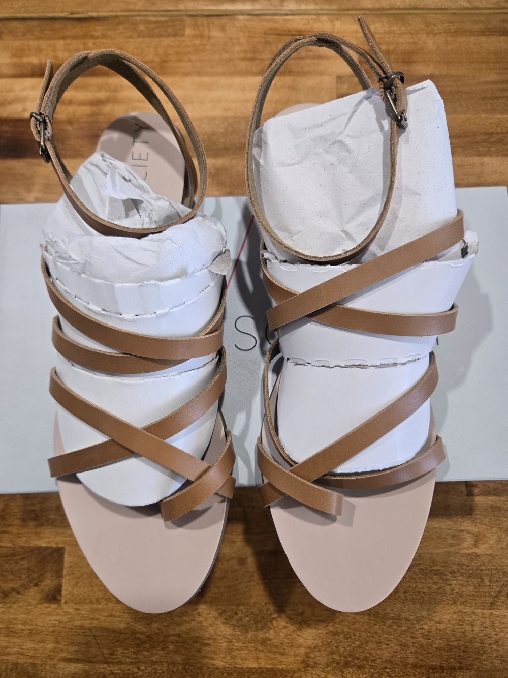 Sole Society Tan Multi-Strap Ankle Wrap Sandals